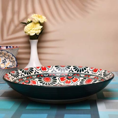 Bowl large dark green and red 30 CM