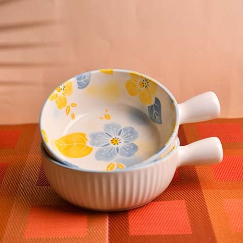 Dish with handle Yellow print