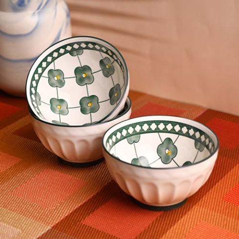 Bowl medium Green flower print 11 CM