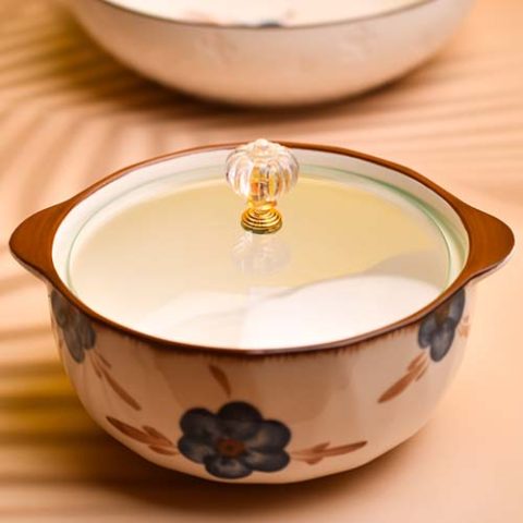 Bowl with lid medium Blue flower print