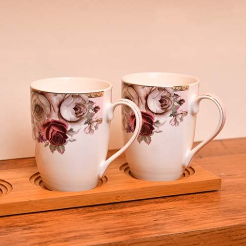Vigneto Floral Rose Garden Gold Coffee Mug Set | Includes 2 mugs