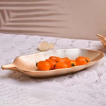 Serving platter Leaf shaped Rose gold 12 INCH