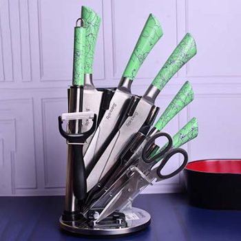 Kitchen Knife set with sharpner rod GREEN
