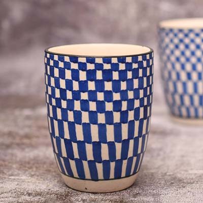 Coffee Mug Hand made Blue and White