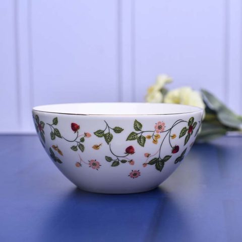 QUALITIER Serving bowl with floral print and gold line