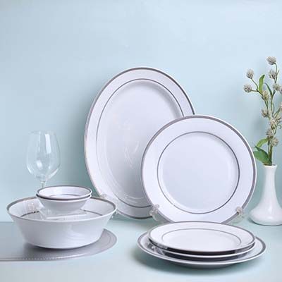 ROYAL FERNWOOD PORCELAIN Dinner set Agat platinum set of 21 PC