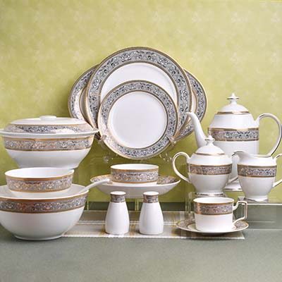 GLANCE Premium dinner set of 60 PC Bone china Gold line and grey