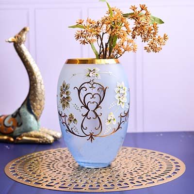 Flower vase Light blue with Gold line