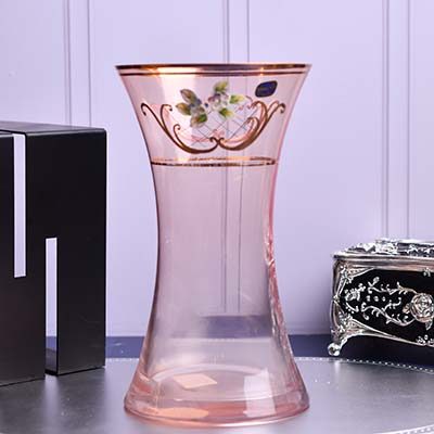 Flower vase Pink with Gold line slim