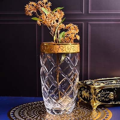 Flower vase with Gold detail and glass design cross