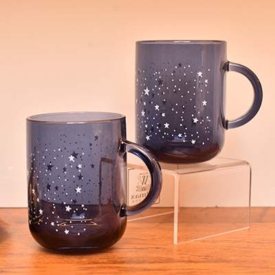 Coffee Mug Glass Black Transaparent with Star print