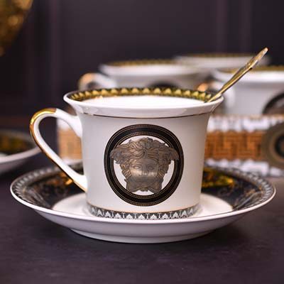 Cup and saucer Luxury Grey+Black+Gold