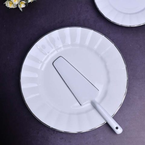 CERAMIC 7 PC Snack set Luxury design White with platinum line an