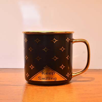 Coffee Mug Black with Gold handle and print Green inside