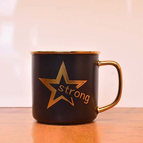Coffee Mug Black with Gold handle and print Blue inside