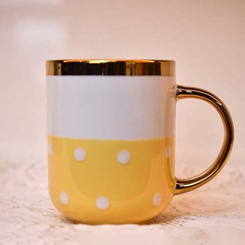 Coffee Mug White and Yellow with Gold handle