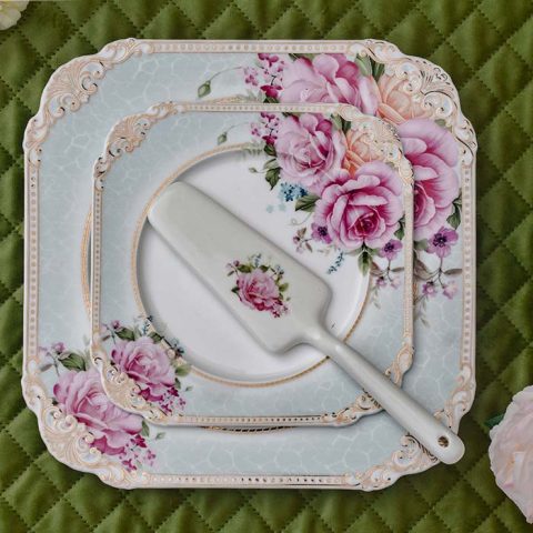 BERGHOME Plate set White with Floral print Square with cake serv
