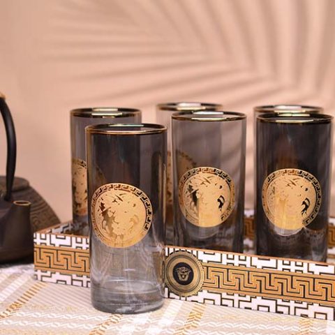 PREMIUM BRAND | Long drink Black Tinted Glass | Gold lined | Set