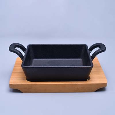 Cast Iron sizzler pan with wooden base Reactangle (Large)