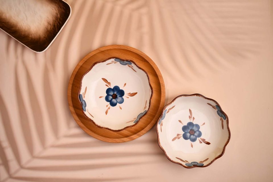 Ceramic Bowl | Medium | Blue flower print - photo 2