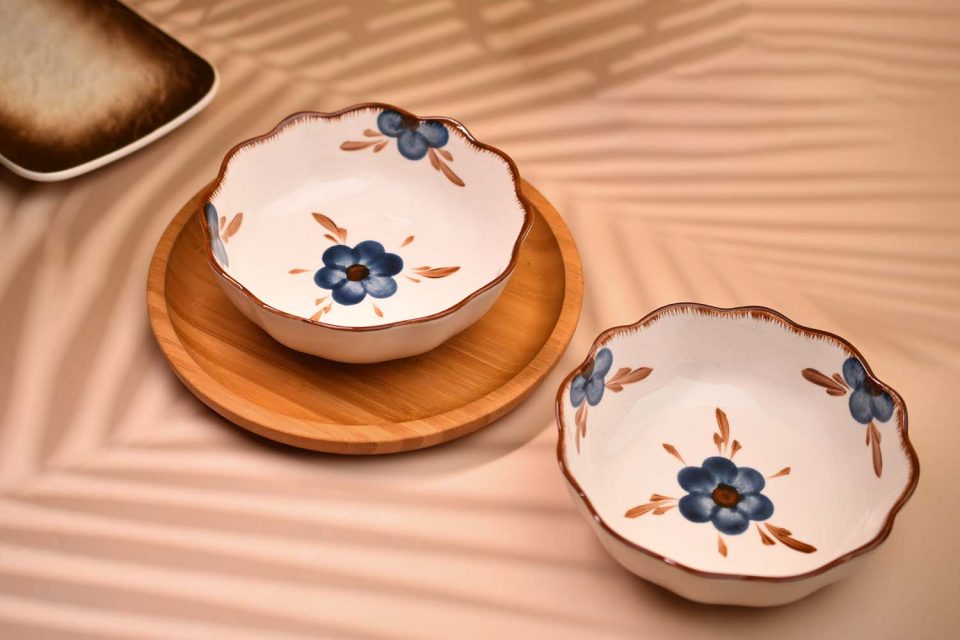 Ceramic Bowl | Medium | Blue flower print - photo 1