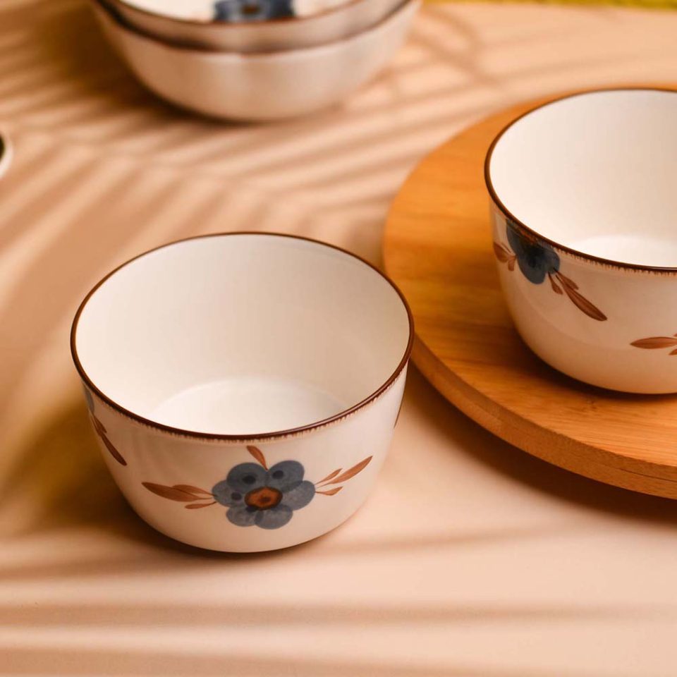 Ceramic Bowl | Medium | with Blue flower print (1260-12) - photo 1