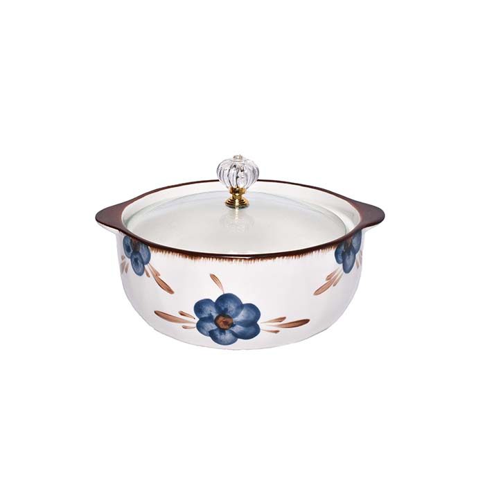 Ceramic Bowl with Glass lid | Medium | Blue flower print - photo 2