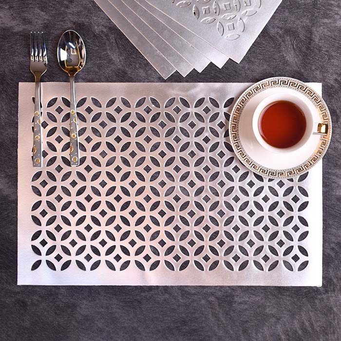 Designer Table mats PU Leather , Flower pattern , Silver (Set of - photo 1