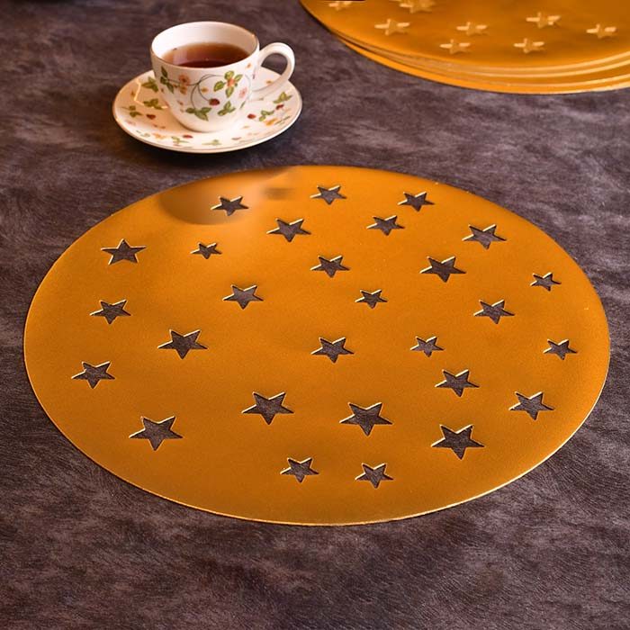 Designer Table mats PU Leather , Star pattern , Gold (Set of 6) - photo 2