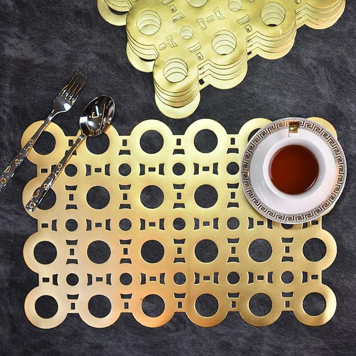 Designer Table mats PU Leather , Circle pattern , Gold (Set of 6 - photo 1