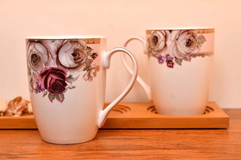 Vigneto Floral Rose Garden Gold Coffee Mug Set | Includes 2 mugs - photo 1