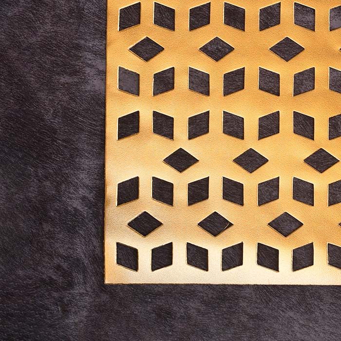 Designer Table mats PU Leather , Square pattern , Gold (set of 6 - photo 3