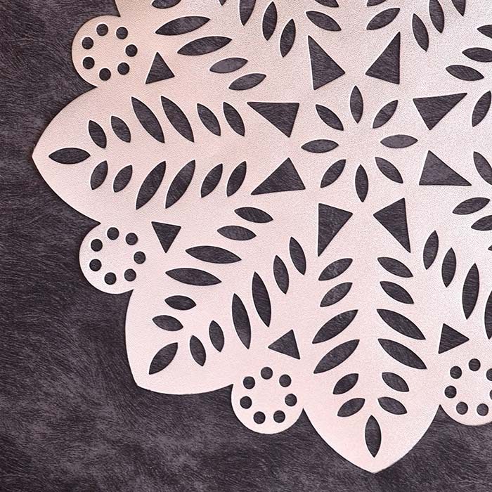 Designer Table mats PU Leather , Flower Shape , Silver (set of 6 - photo 3