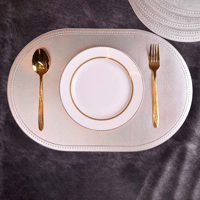 Designer Table mats PU Leather , Silver (set of 6) - photo 1
