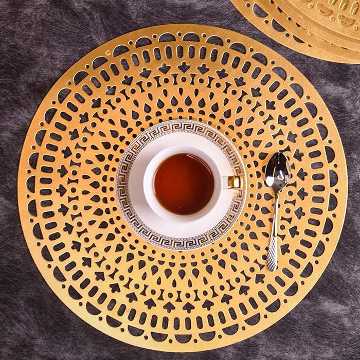 Designer Table mats PU Leather , Round , Gold (set of 6) - photo 1