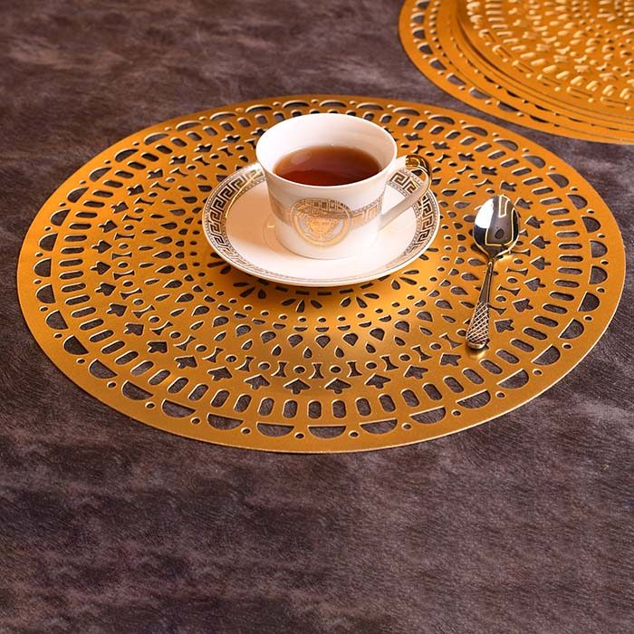 Designer Table mats PU Leather , Round , Gold (set of 6) - photo 2