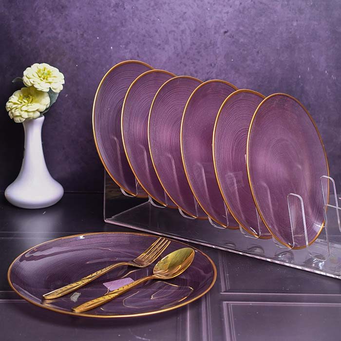 Plate set Purple with Gold line set of 7 - photo 2