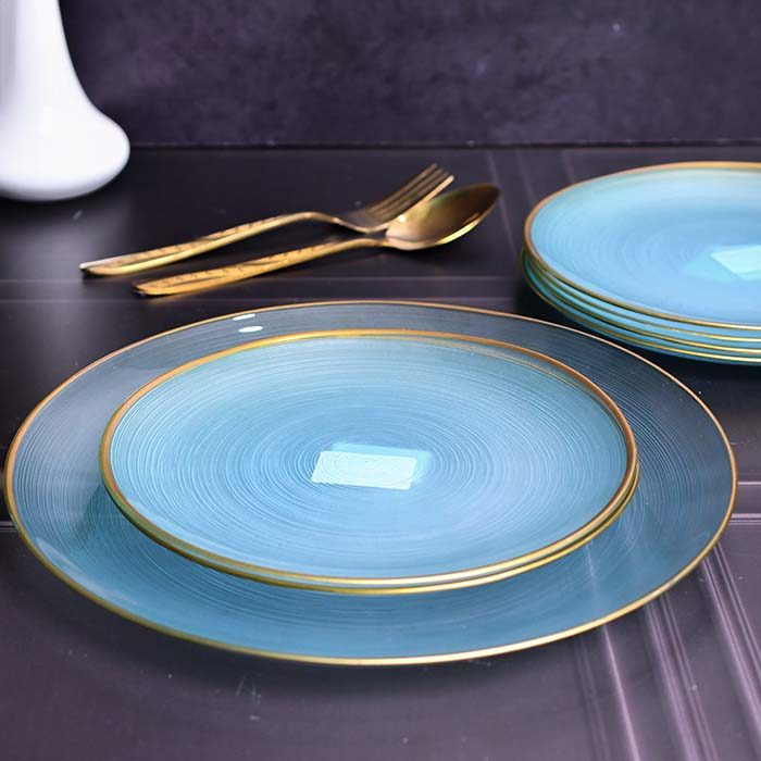Plate set Light blue with Gold line set of 7 - photo 1