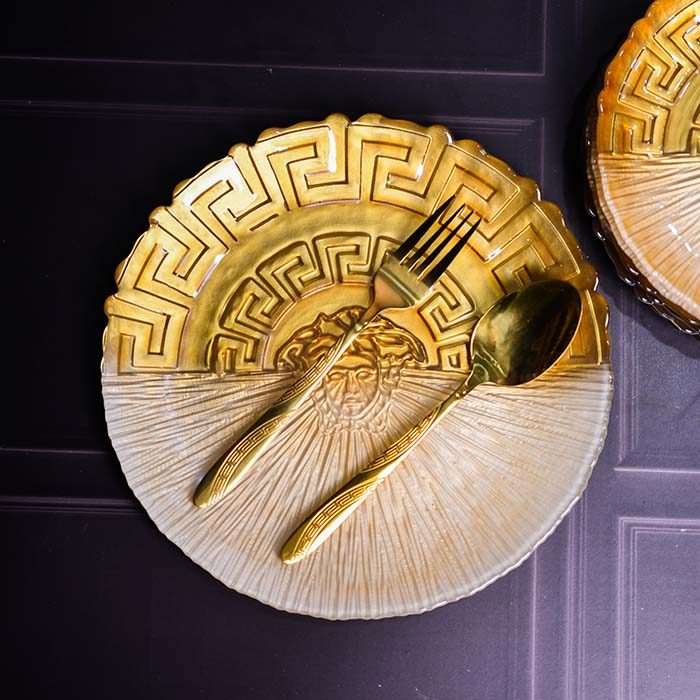 Plate set Yellow and Gold with Gold line 7 - photo 1