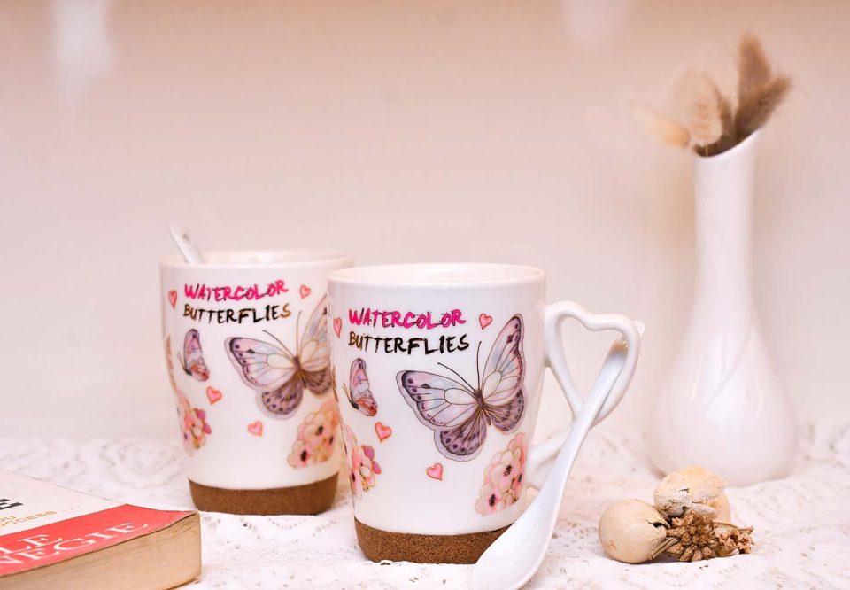 Ceramic Mug with spoon ROSE Butterfly 360 ML - photo 3