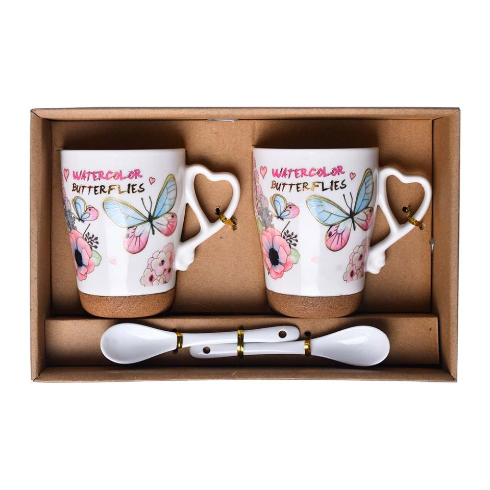 Ceramic Mug with spoon BLUE Butterfly 360 ML - photo 2