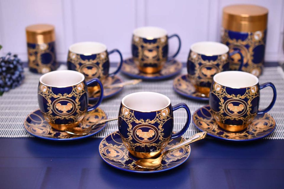 Cup and saucer Luxury design Blue+Gold | Set of 6 - photo 2