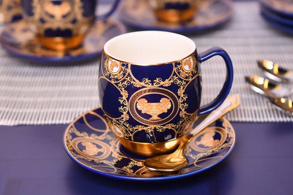 Cup and saucer Luxury design Blue+Gold | Set of 6 - photo 1