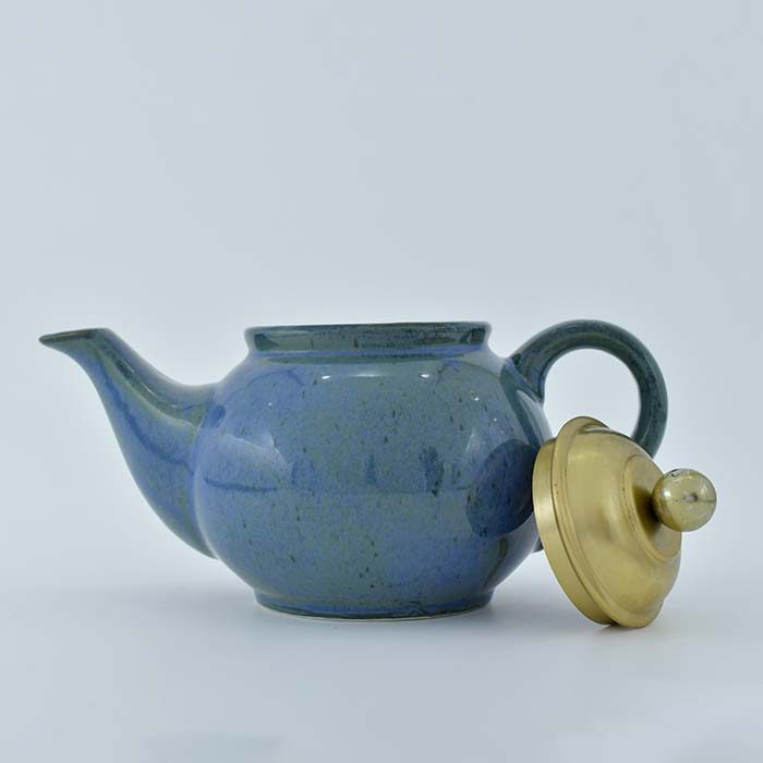 AART Handmade Terracotta Tea pot Blue with Golden lid - photo 2