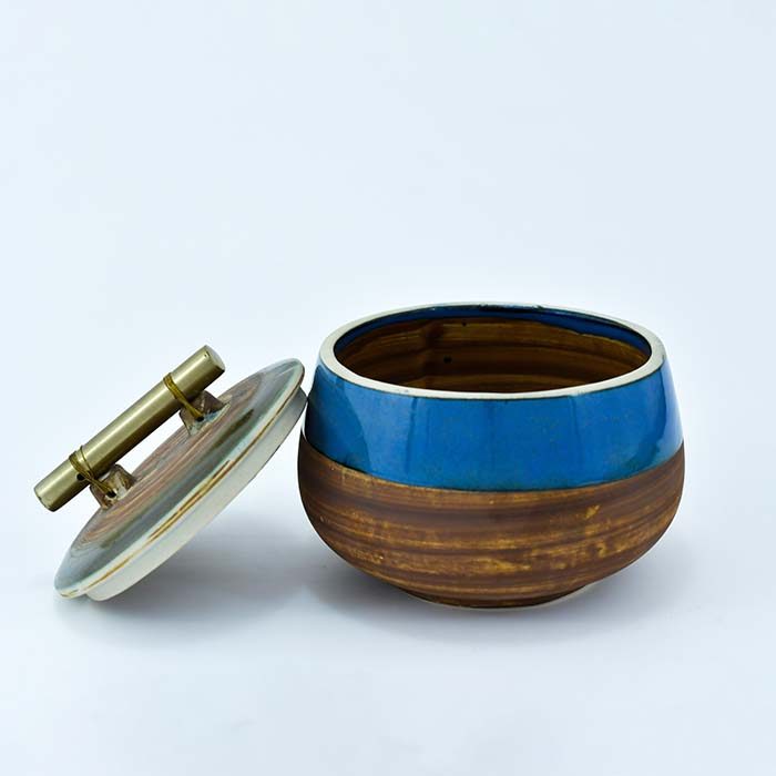 AART Handmade Terracotta Storage Jar Blue and Brown - photo 2