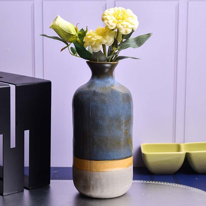 Flower vase ceramic Cylinder Blue and Cream - photo 1