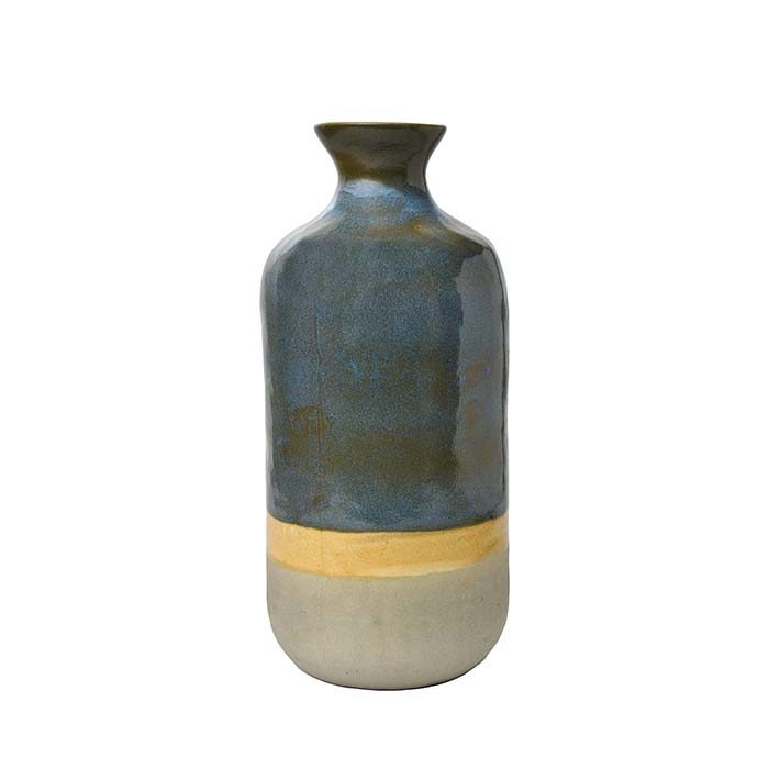 Flower vase ceramic Cylinder Blue and Cream - photo 3