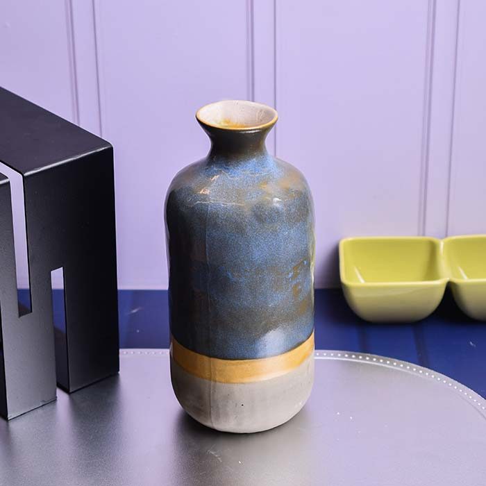Flower vase ceramic Cylinder Blue and Cream - photo 2