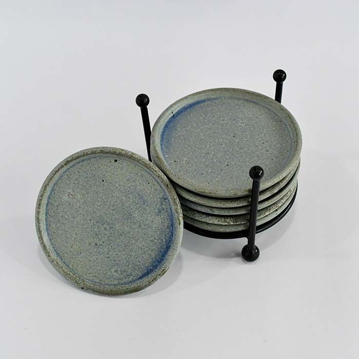 AART Handmade Terracotta Coasters set of 6 with stand light blue - photo 1