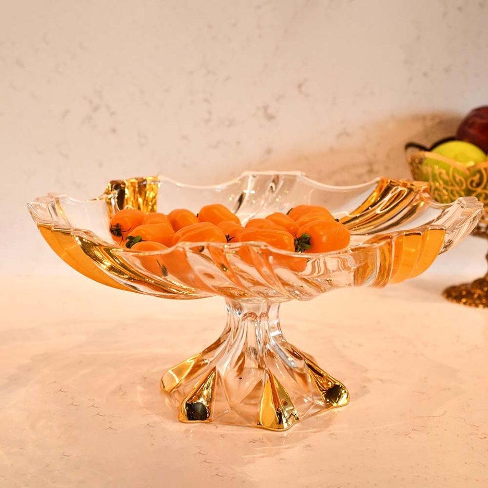 Fruit bowl crystal with gold tint and gold paint - photo 3